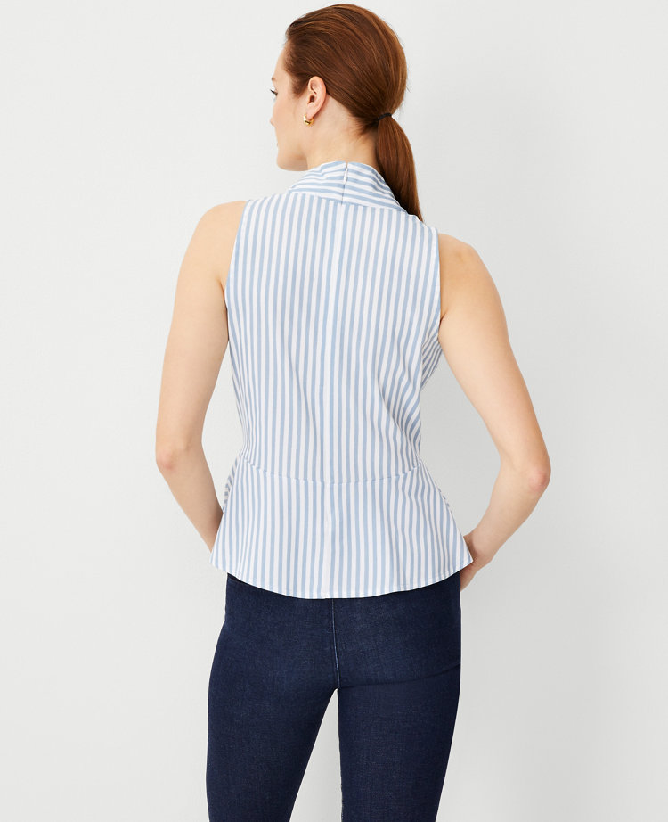 Ann Taylor Petite Striped Peplum Halter Top Coastline Blue Women's