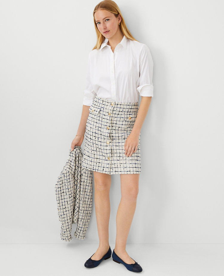 Petite Tweed Button A-Line Skirt