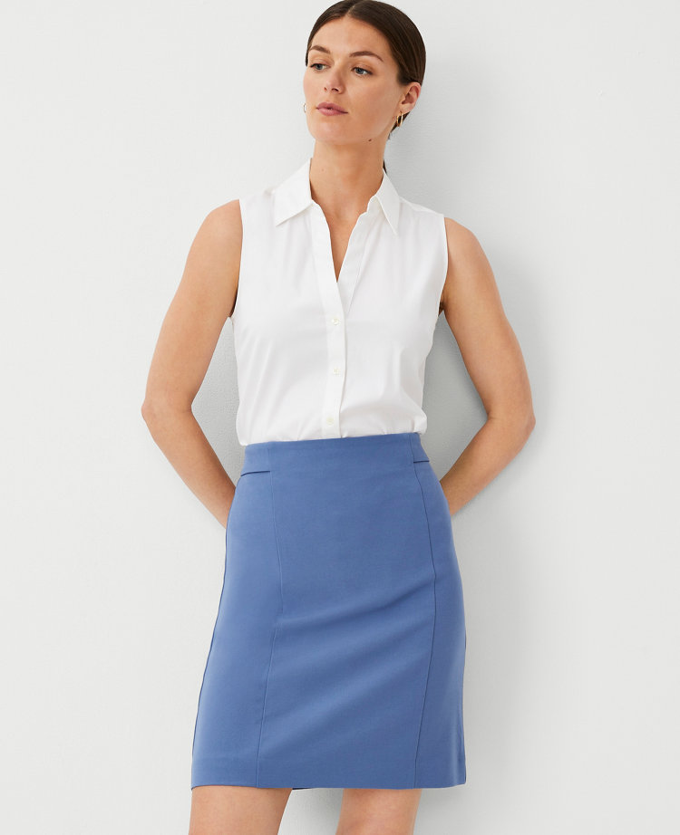 The Petite Seamed Short A-Line Skirt in Seasonless Stretch