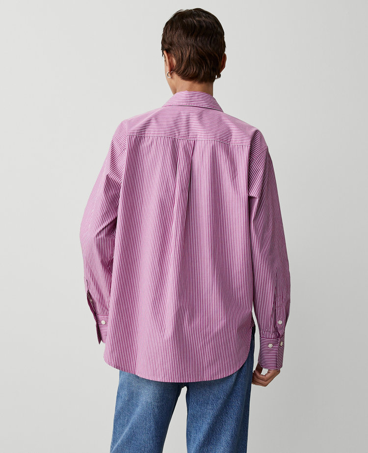 Ann Taylor Stripe Oversized Shirt Pink/White Combo Women's