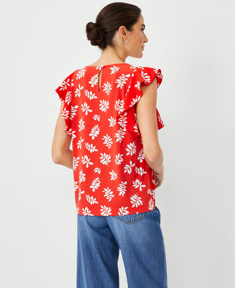 Ann Taylor Petite Leafed Ruffle Top Fiery Red Women's