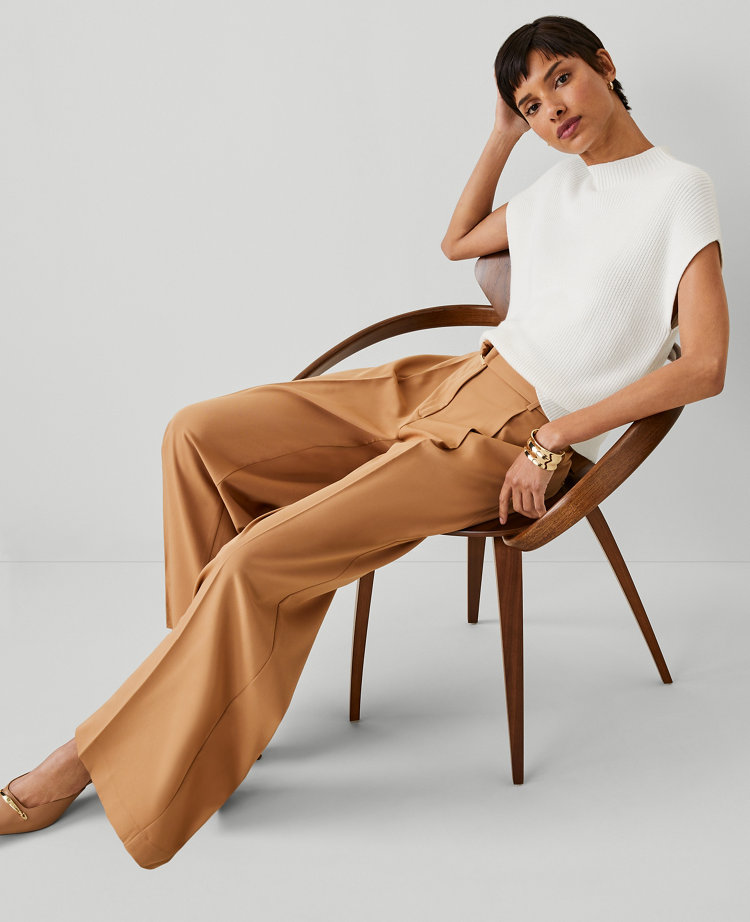 Solid Color Slanted Pocket Wide Leg Pant With Belt main image 0