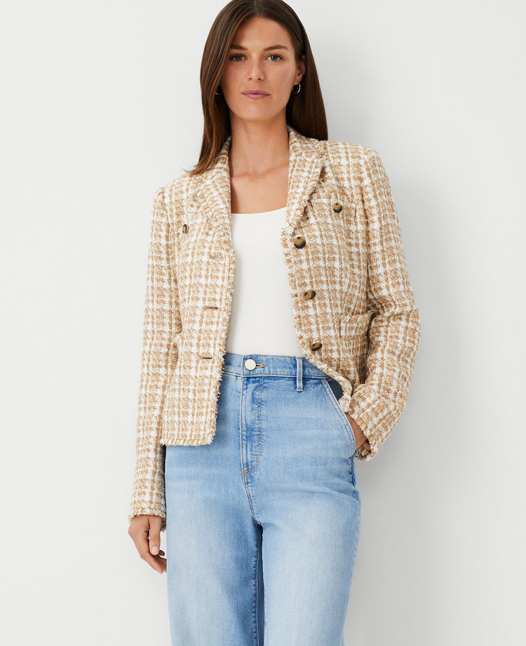 Ann Taylor Petite Fitted Tweed Jacket Camel Combo Women's
