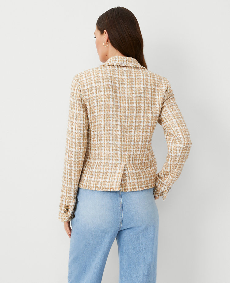 Ann Taylor Petite Fitted Tweed Jacket Camel Combo Women's