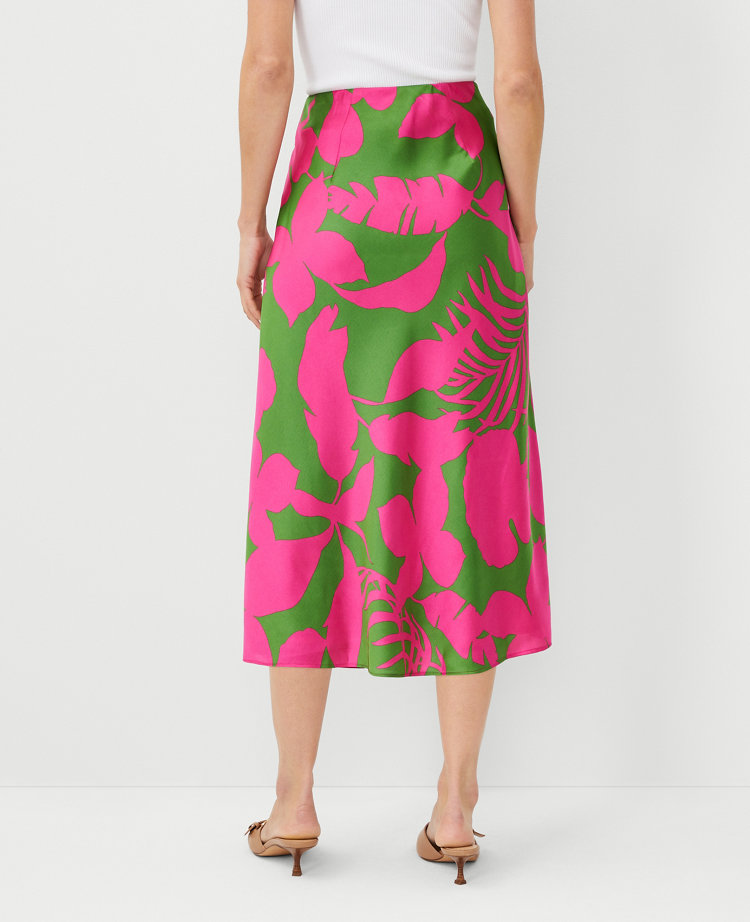 Ann Taylor Petite Tropical Bias Midi Slip Skirt Matcha Women's