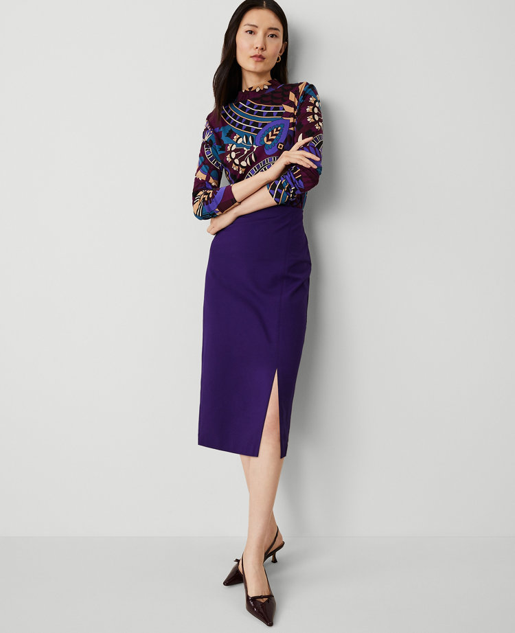 Ponte Pull-On Slit Pencil Skirt