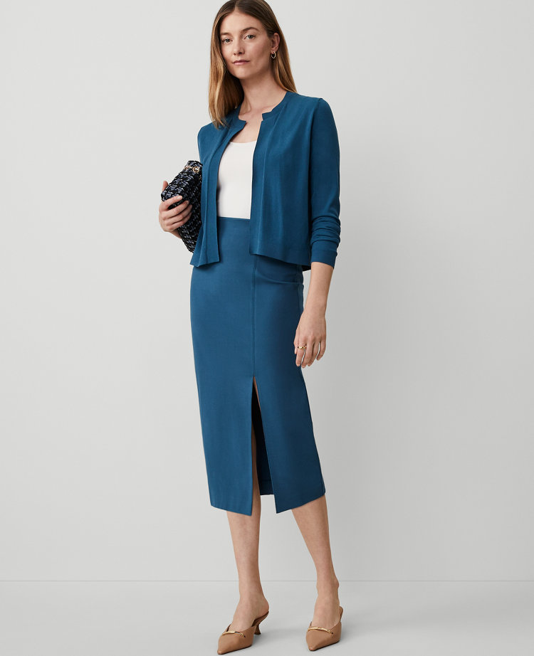 Ponte Pull-On Slit Pencil Skirt