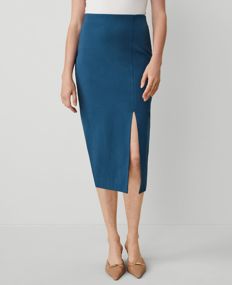 Ponte Pull-On Slit Pencil Skirt