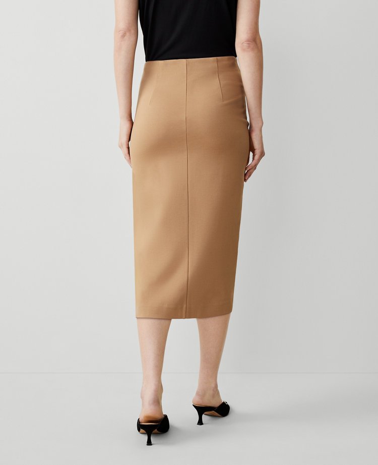 Shop Ann Taylor Ponte Pull-on Slit Pencil Skirt In Perfect Camel
