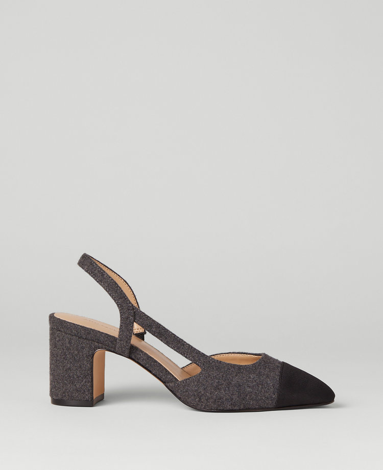 Flannel Cap Toe Block Heel Slingback Pumps