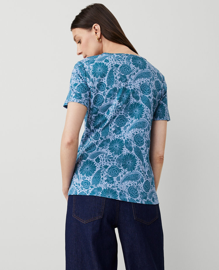 Ann Taylor Floral Pima Cotton T-Shirt Underwater Teal Women's