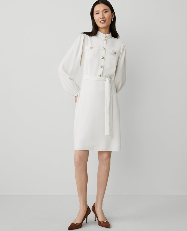 Mock Neck Button Flare Dress