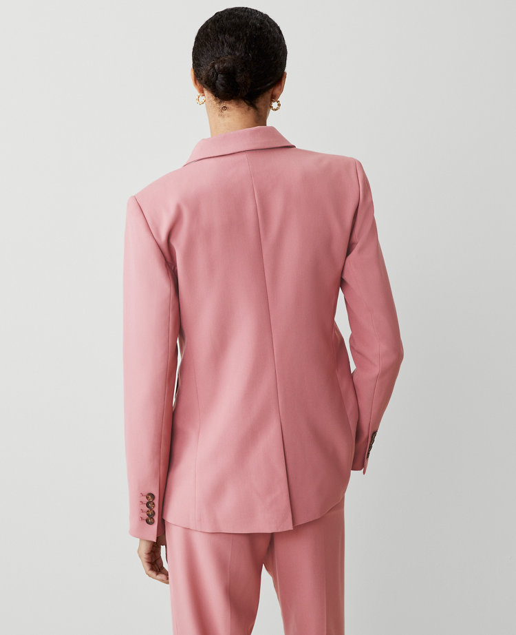 The Petite Long One Button Notched Blazer in Textured Drape