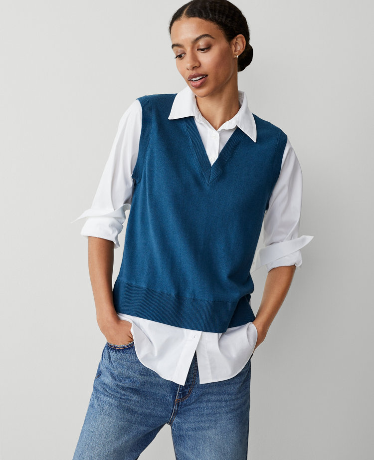 Collared Mixed Media Sweater Vest carousel Product Image 1