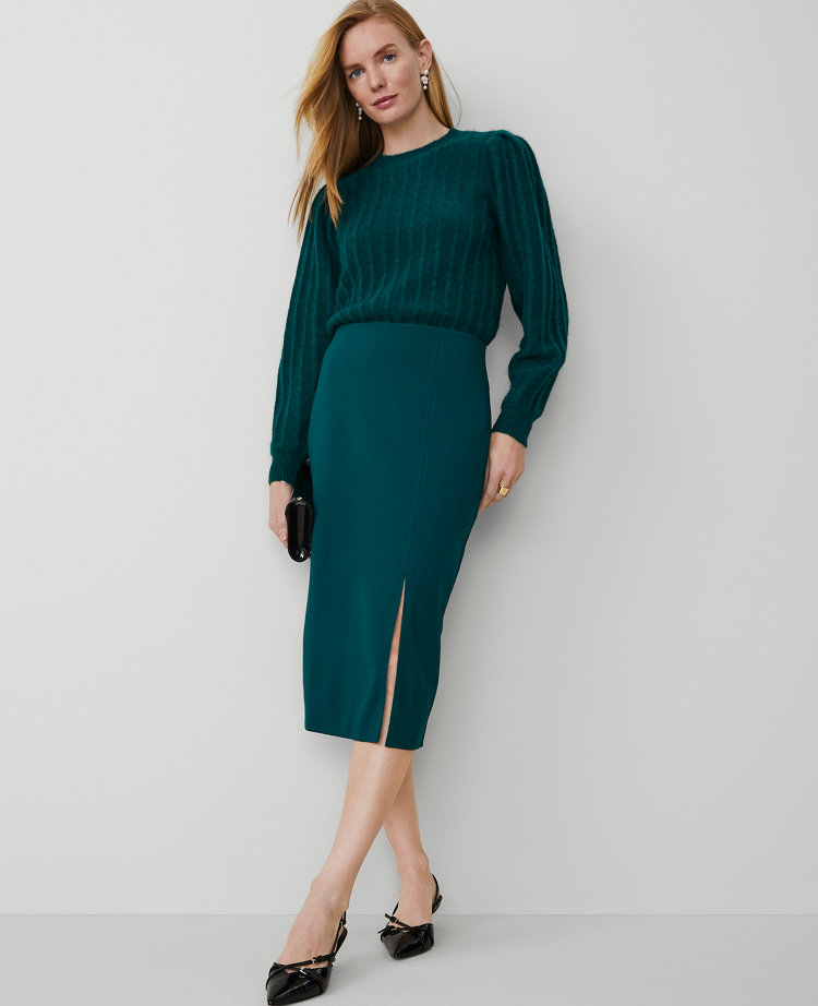 Petite Ponte Pull-On Slit Pencil Skirt