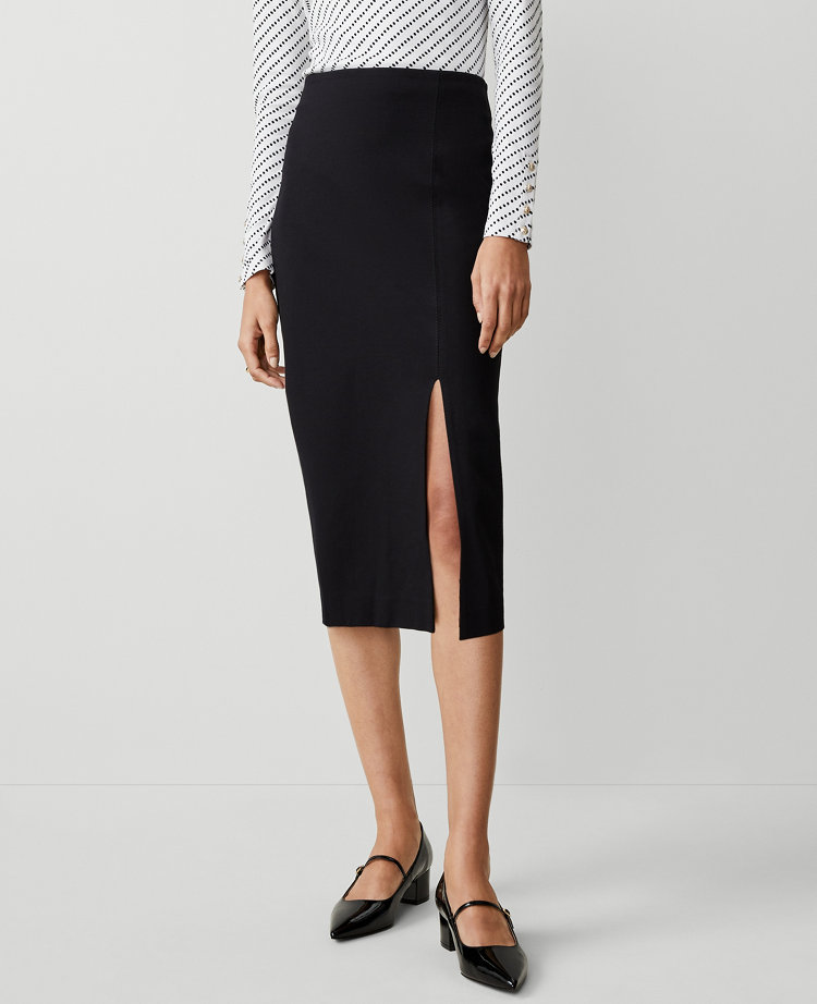 Ann Taylor Petite Long Ponte Slit Pencil Skirt Women's