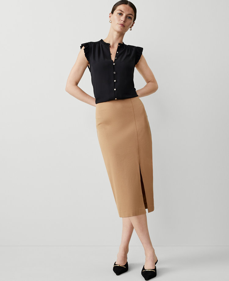 Petite Ponte Pull-On Slit Pencil Skirt
