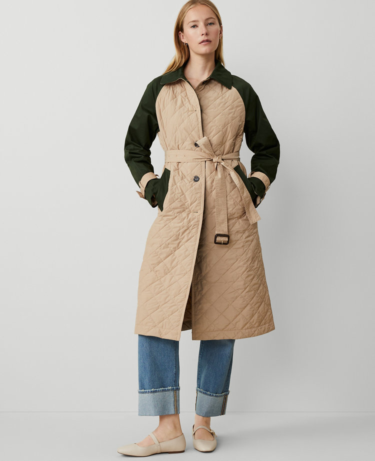 Petite Quilted Mixed Media Mac Coat