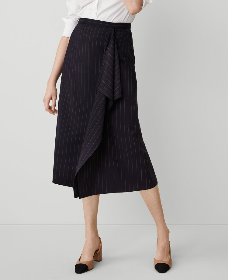 Petite Pinstripe Cascade Midi Skirt