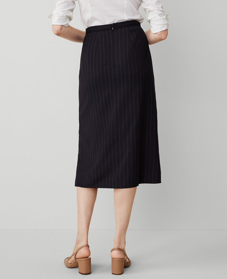 Ann Taylor Petite Pinstripe Cascade Midi Skirt Navy/White Combo Women's