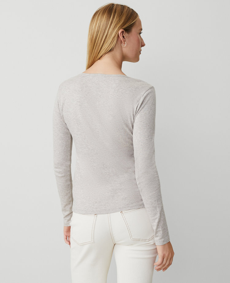 Ann Taylor AT Weekend Pima Cotton Henley Light Taupe Heather Women's
