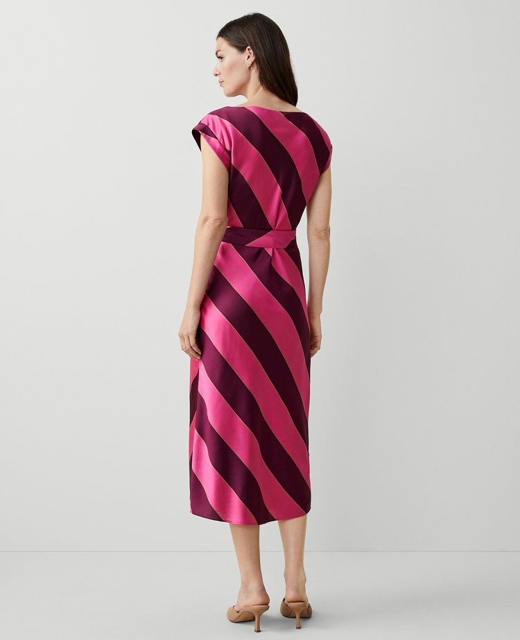 Petite Striped Boatneck Flare Midi Dress