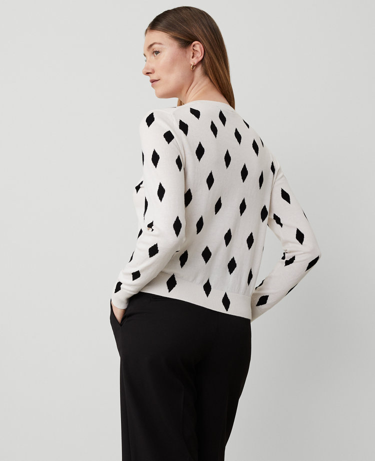 Ann Taylor Geo Cardigan Winter White-Black Women's