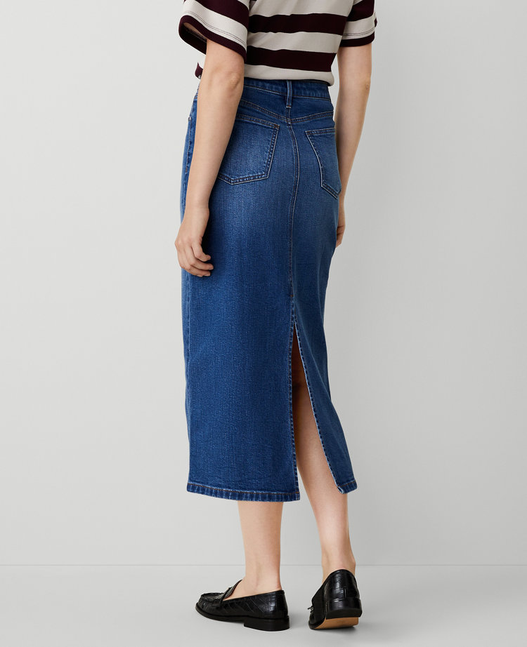 Ann Taylor AT Weekend High Rise Denim Column Skirt Dark Wash Women's