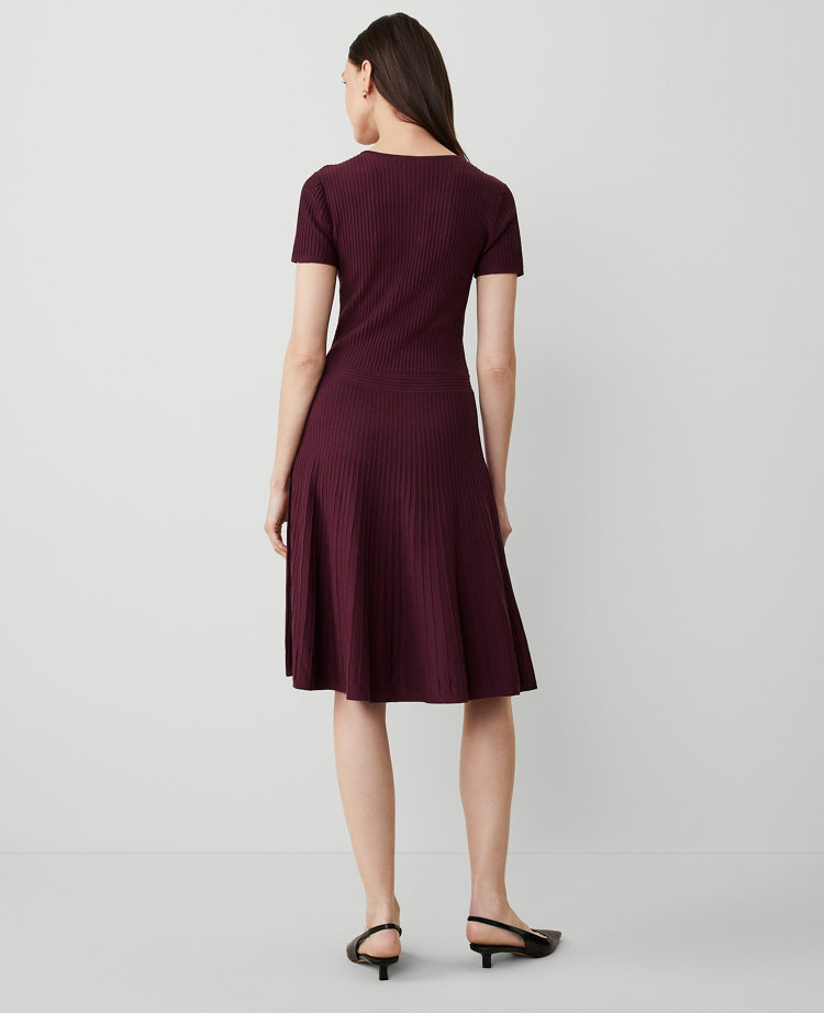 Ann Taylor Ribbed Flare Sweater Dress Plum Rose Women's