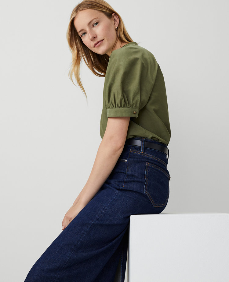 Ann Taylor earth green bell sleeve keyhole professional blouse... M main image 0