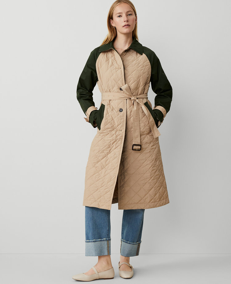 Ann Taylor Quilted Mixed Media Mac Coat