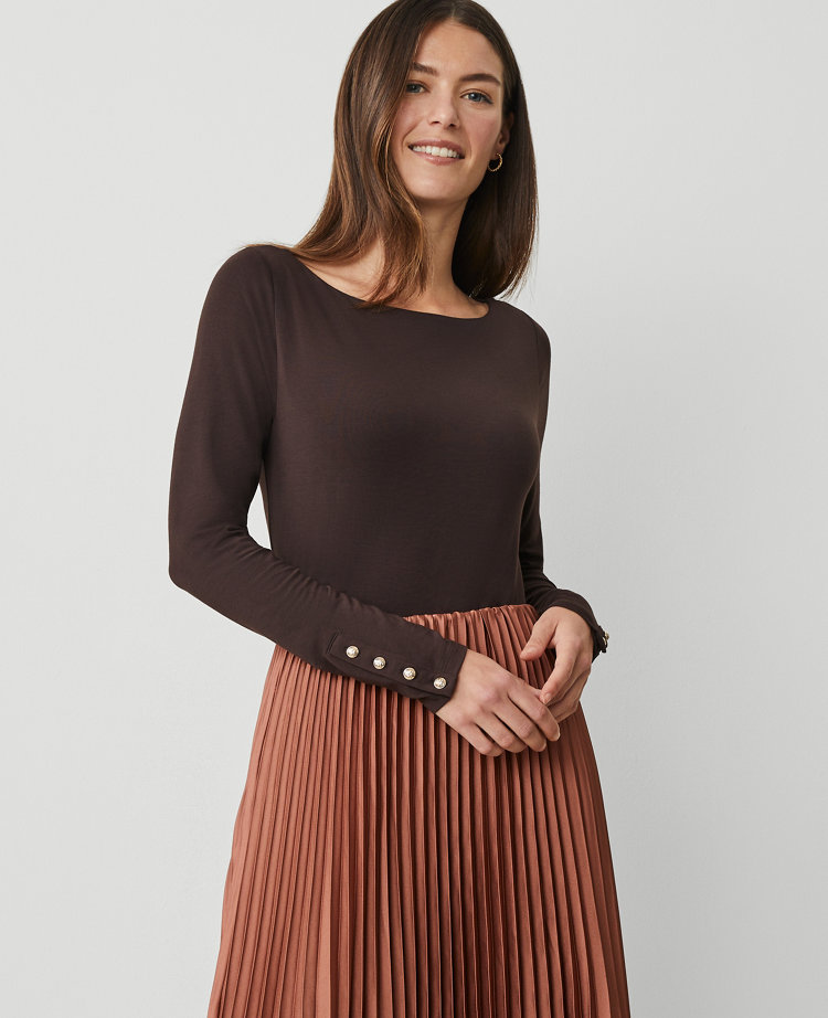 Petite Button Cuff Boatneck Top