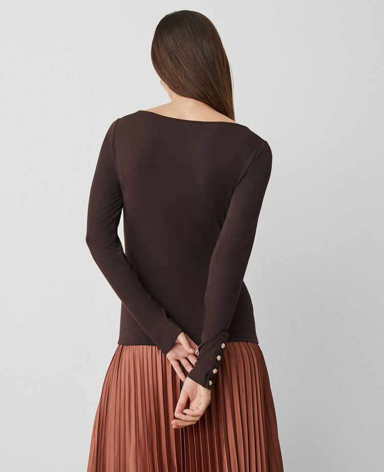 Petite Button Cuff Boatneck Top