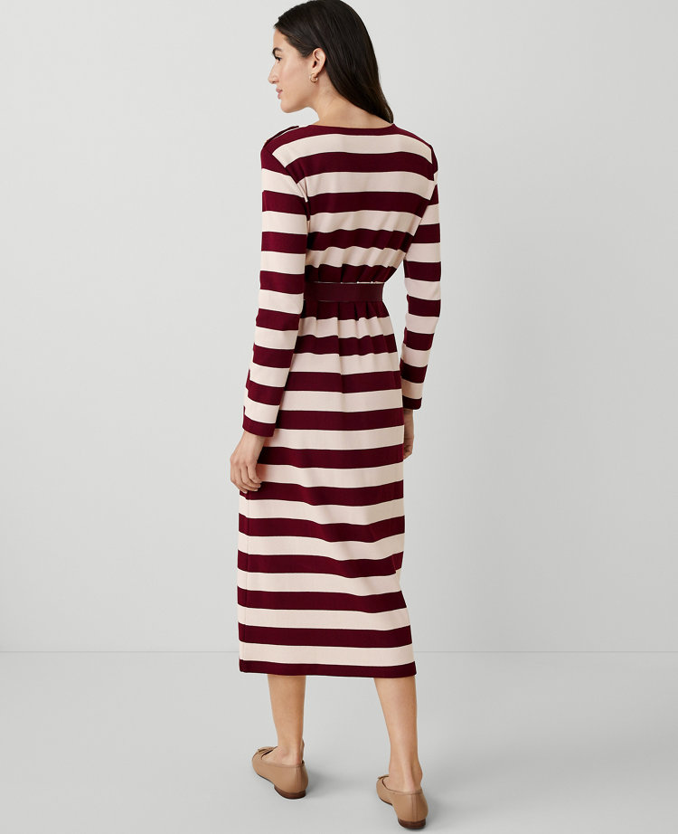 Ann Taylor Petite AT Weekend Striped Knit Column Midi Dress Plum Rose Women's