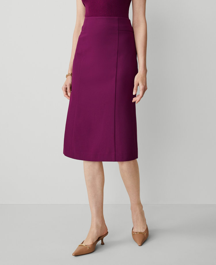 Ann Taylor The Petite Seamed High Waist Pencil Skirt Bi-Stretch Plum Burst Women's