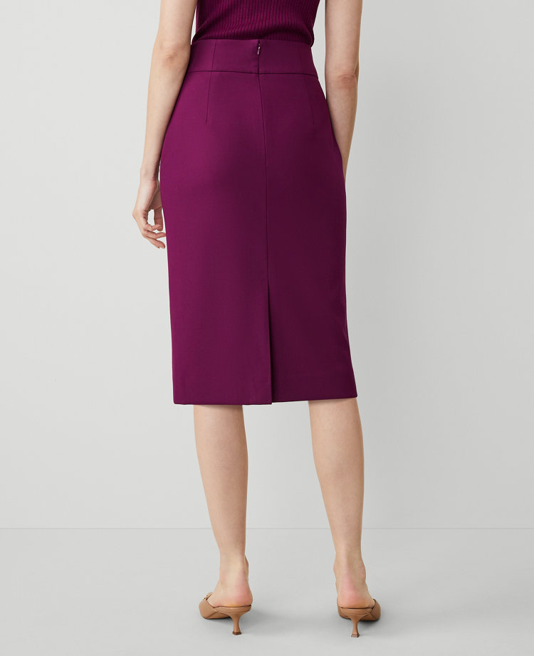 Ann Taylor The Petite Seamed High Waist Pencil Skirt Bi-Stretch Plum Burst Women's