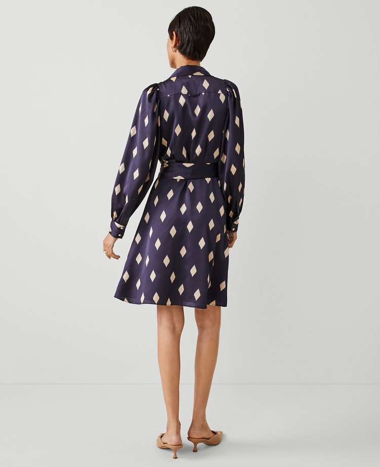 Ann Taylor Petite Geo Collared Belted Shirtdress Night Sky Women's