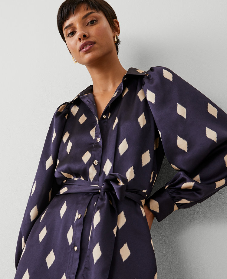 Petite Geo Collared Belted Shirtdress