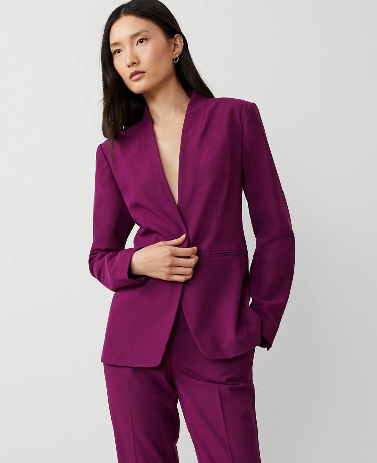 The Long Collarless Blazer in Bi-Stretch