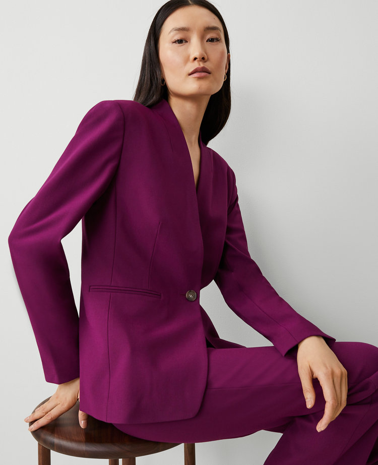 The Long Collarless Blazer in Bi-Stretch