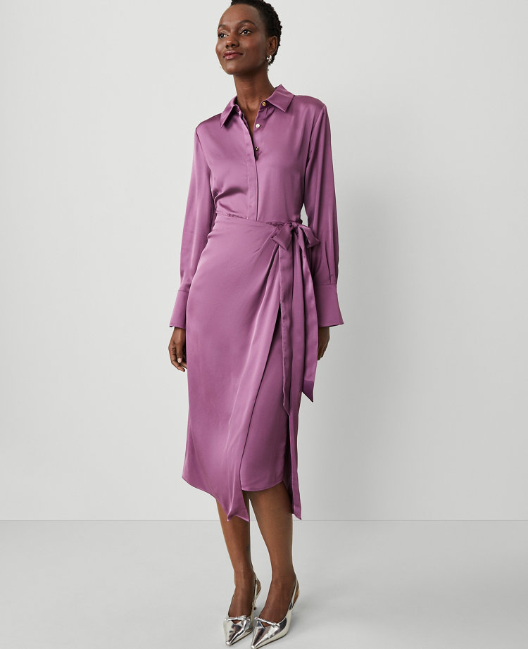 Ann Taylor Collared Midi Shirtdress Wisteria Shadow Women's