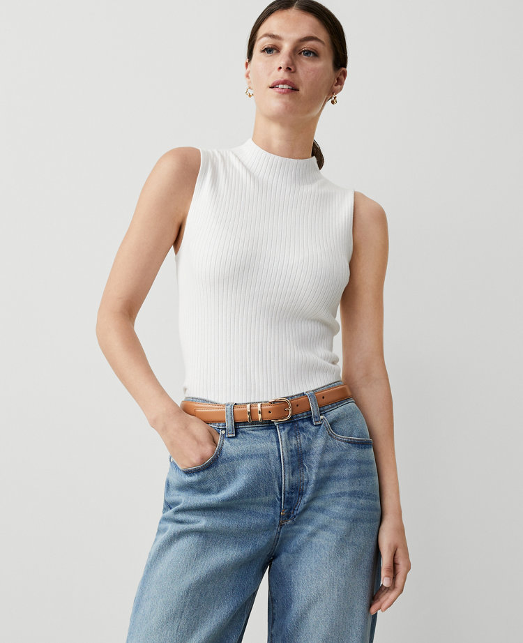 Petite Ribbed Mock Neck Sweater Shell