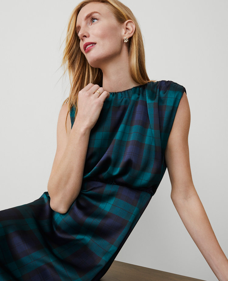 Tartan Cap Sleeve Midi Dress