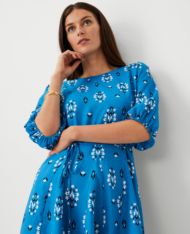 Petite Floral Boatneck Flare Dress