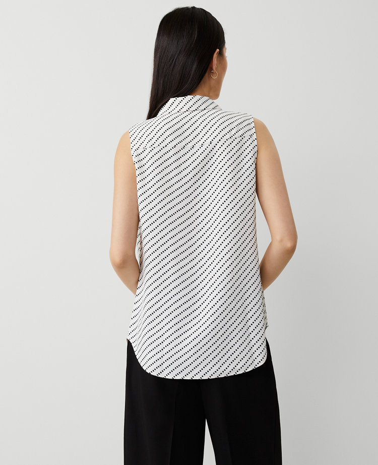 Ann Taylor Petite Stripe Sleeveless Essential Shirt Winter White Women's