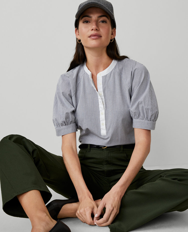 Petite Striped Cotton Blend Popover - image 3