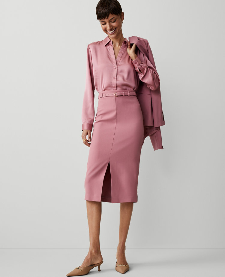The Petite Long Pencil Skirt in Textured Drape carousel Product Image 4