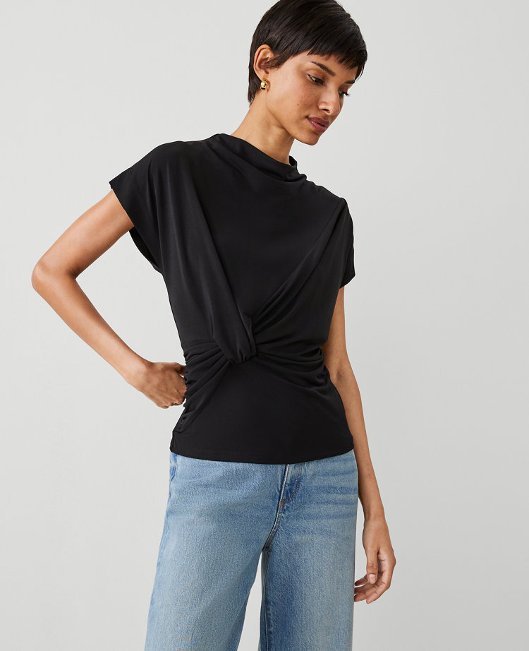 Petite Draped Cowl Neck Top