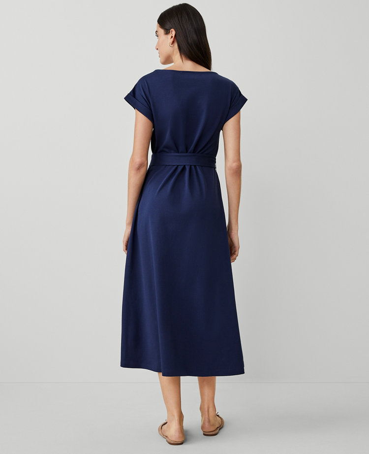 Ann Taylor Petite AT Weekend Knit Boatneck Flare Midi Dress Pure Sapphire Women's