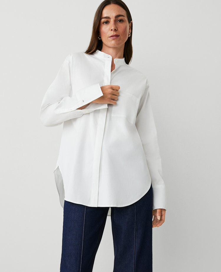 Oversized Stand Collar Button Down Shirt